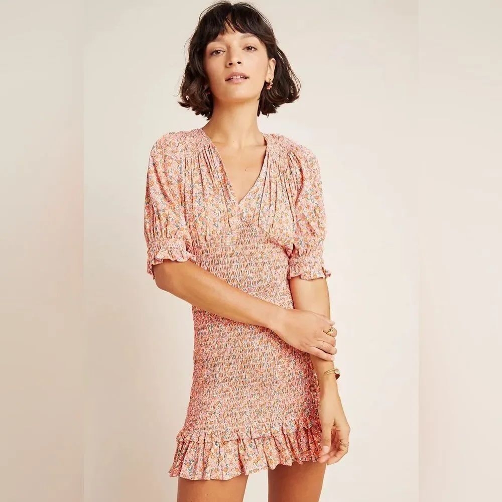 Anthropologie Faithfull The Brand Margherita
Smocked Mini Dress Size 8